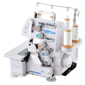 【FathersDayGift】VEVOR Serger Overlock Sewing Machine, 1250 Stitches Per Minute, 2-3-5 Thread Capability, with LED Light and Strong Suction Feet, Heavy-Duty Metal Frame Sewing Machine for Various Fabrics, White