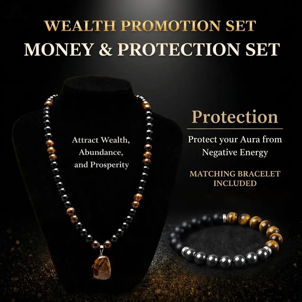 Black Obsidian & Tiger Eye Necklace for Men and Women, Crystal Stone Pendant on a Long Sweater Chain, Money Attraction Abundance Charm, Protection Jewelry encouragement gift fashion Ideal Jewelry Gift, Jewelry For Women backtoschool