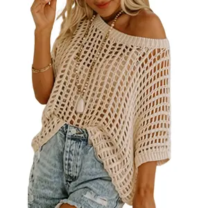 Women’s summer crochet openwork sweater, loose short-sleeve pullover, suitable as a beach cover-up and for casual wear — Spring Declaration GARMENTARY