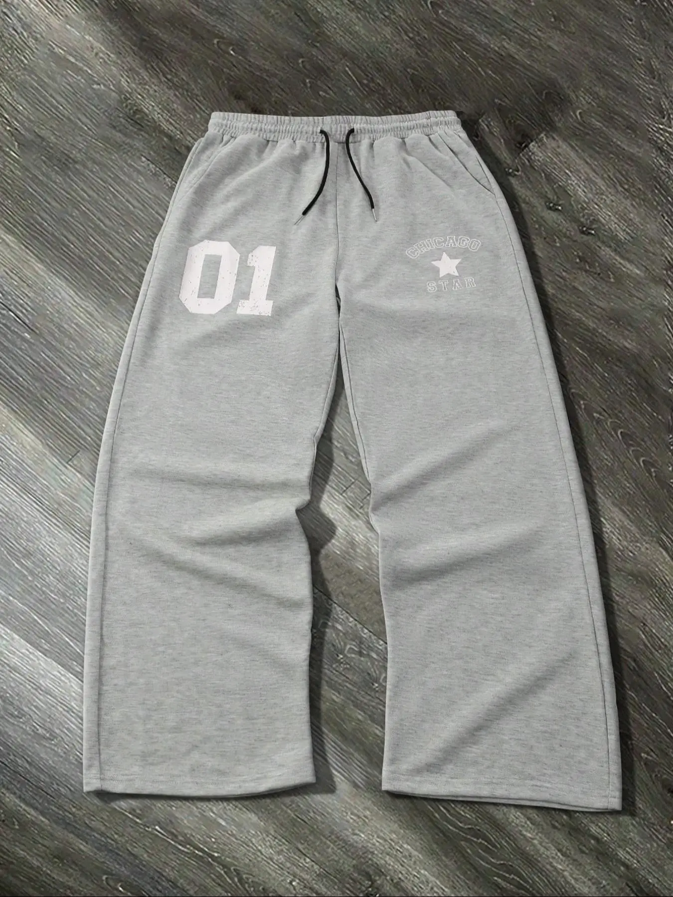 Men's Star & Number Print Drawstring Waist Wide Leg, Regular Fit Casual Pocket Elastic Waist Trousers for Daily Wear, Men's Bottoms for All Seasons, Workout Clothes, Fitness Sports Pants, Drawstring Gym Pants, Athleisure Style Bottoms, Athleisure Design