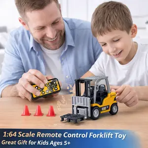 Mini RC Forklift Toy with Rechargeable Battery – 1:64 Scale Remote Control Construction Vehicle, 2-in-1 Fork & Hook Lift, Lights & Sounds, Interactive Desk Toy, Gift for Kids & Adults