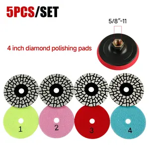 LOZLIN 5PCS/Set 4" Diamond Dry Polishing Pads Kit Grinding Discs for Marble Stone-Professional Sanding Kit for Countertop Four-Step Dry Polishing Pad