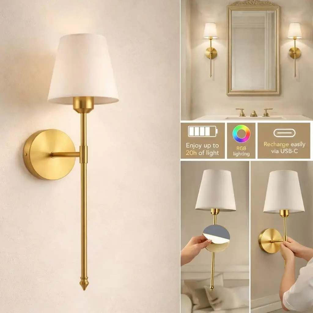 Wireless Wall - Stick-On or Screw Mount for Easy Installation, Rechargeable LED Bulbs, Led Lighted, Remote Controlled, Adjustable Brightness, Adjustable RGB Lighting, Adjustable Lights, Decorative Wall Light
