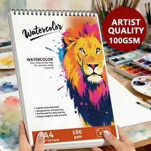 Spiral-Bound A4/a5 Watercolor Sketchbook, Artist Grade, 100gsm Thick Paper, 30 Sheets, Artistic Lion Cover, Ideal for Drawing & Painting, Watercolor Workbook