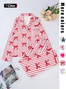 Women's Long Sleeve Striped Pajama Set, Button-Front Top & Elastic Waist Pants, Casual Fitted Sleepwear for Spring & Fall, Casual Comfy Pajama