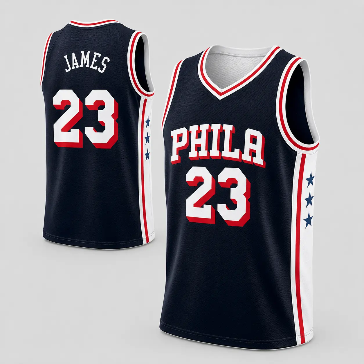 Unisex Basketball #23 James Philadelphia Team Swingman Jersey - Icon Edition - Royal Deep navy blue Shirt