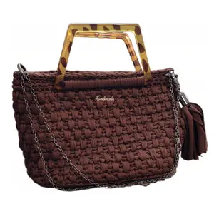Women's Handwoven Crochet Brown Structured Handbag - Elegant, Lightweight Shoulder Bag with Chain Strap for Casual Everyday Wear