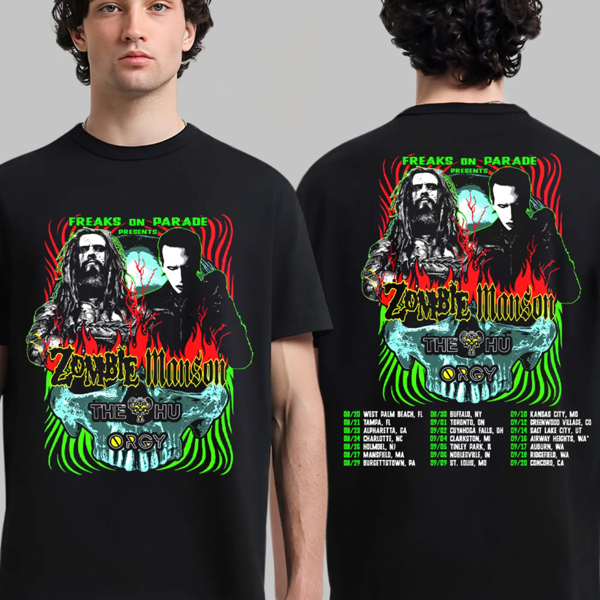 Vintage Rob Zombie And Marilyn Mason With The Hu And Orgy Freaks On Parade Presents 2026 North America Tour City Dates Two Sided Shirt, Rock Music Lovers, Gift For Fan.