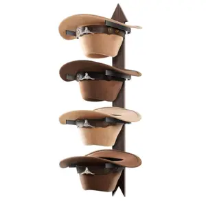 Cowboy Hat Rack, Cowboy Hat Holder Wall Mount Holds up to 4 Hats, Wooden Western Rustic Metal Cowboy Hat Hanger with Arrow Sign Board, Hat Rack for Cowgirl Hat, Fedora, Sun Hats (1 pack)