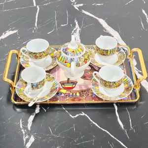 Ethiopian Coffee Ceremony Tray, Habesha Coffee Tray, Food Safe Epoxy Finish, 14.5x8.8 Inches