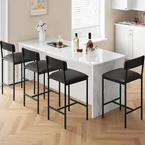 Bar Stools Set of 4, Counter Height Bar Stools with Back & Upholstered Wider Seat, 25.5" Kitchen Barstools with Footrest for Kitchen Island, Bars Counter, Easy Assembly, Retro Black