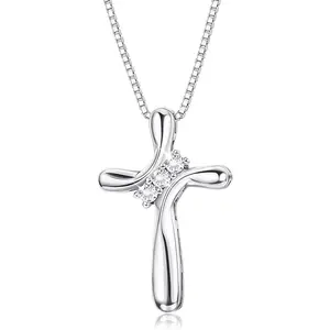 FUNRUN 925 Sterling Silver Cross Necklace for Women with 1MM Box Chain 18 Inches Iron Cross Necklace Daily Clothing Decor,Trendy All-match&