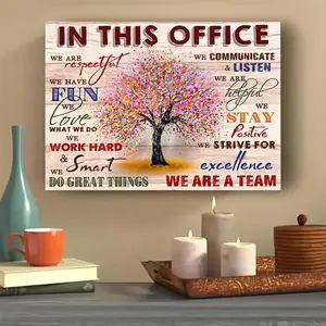 1 Piece Framed Inspirational Office Wooden Wall Art Teamwork Motivational Quotes Canvas Painting Office Wall Decoration Inspirational Wall Decoration Painting for Office or Bedroom Office Gift Ready to Hang - Edged Canvas