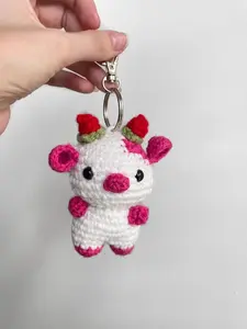 Crochet Strawberry Cow Keychain Handmade Crochet Gift For Her or Him or Mom or Dad