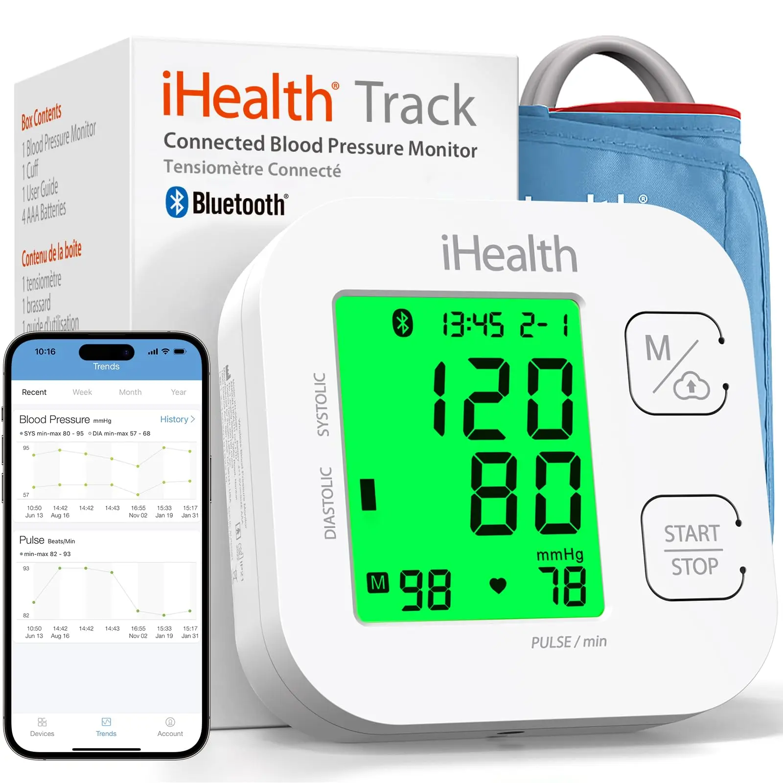 iHealth Track Smart Upper Arm Blood Pressure Monitor HSA or FSA Eligible, with Wide Range Cuff That fits Standard to Large Adult Arms, Bluetooth Compatible for iOS & Android Devices