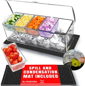 Honeyera Chilled Condiment Server - BPA-Free Food-Safe Caddy for Up to 80 Oz Ice, Mimosa Bar Supplies Drain Plug & Hosting Essentials