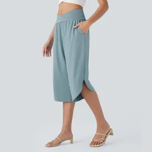 Halara Breezeful High Waisted Crossover Side Pocket Split Quick Dry Capri Resort Pants