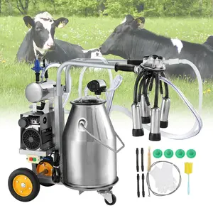 VEVOR Electric Cow Milking Machine, 6.6 Gal/ 25 L 304 Stainless Steel Bucket, Automatic Pulsation Vacuum Milker, Portable Milker with Food-grade Silicone Cups and Tubes, Adjustable Pressure