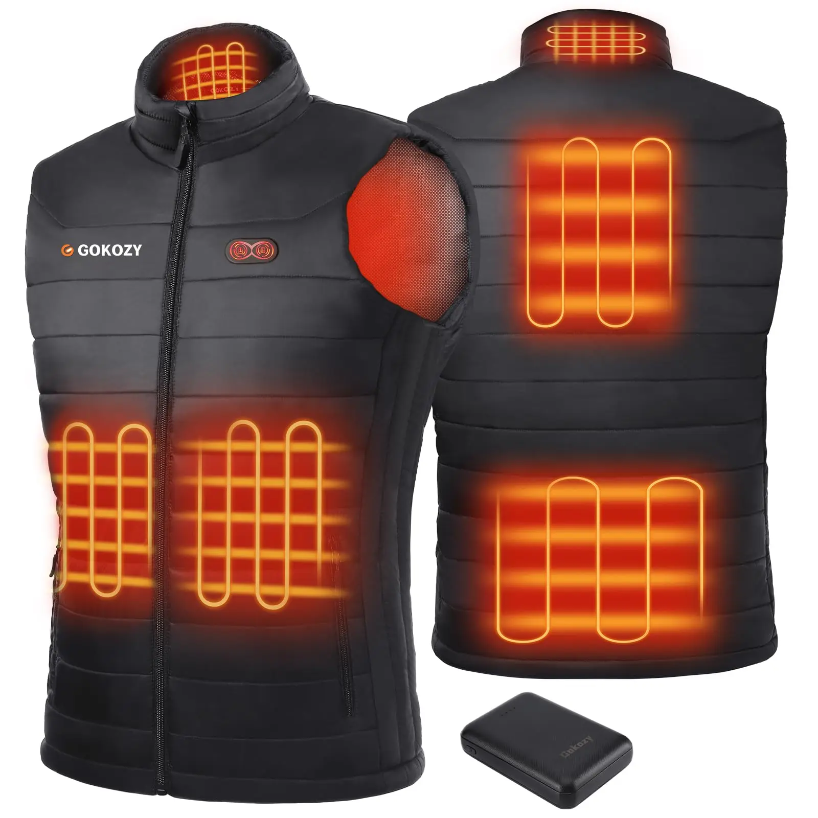 Men's & Women's Mock Neck Heated Waistcoat - 10,000mAh Power Bank, Lightweight, Fitted Fit, 3 Heat Levels, Abdomen Heating, Electric Motorcycle Gilet