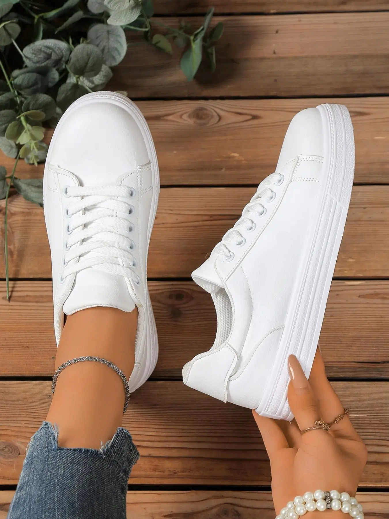 Women's Fashion Classic PU Leather Casual Sneakers, Trending Sneakers, Casual Trainers, Casual Trendy Trainers, Comfortable Non-Slip Wear-Resistant Lace-Up Flat Shoes for All Seasons