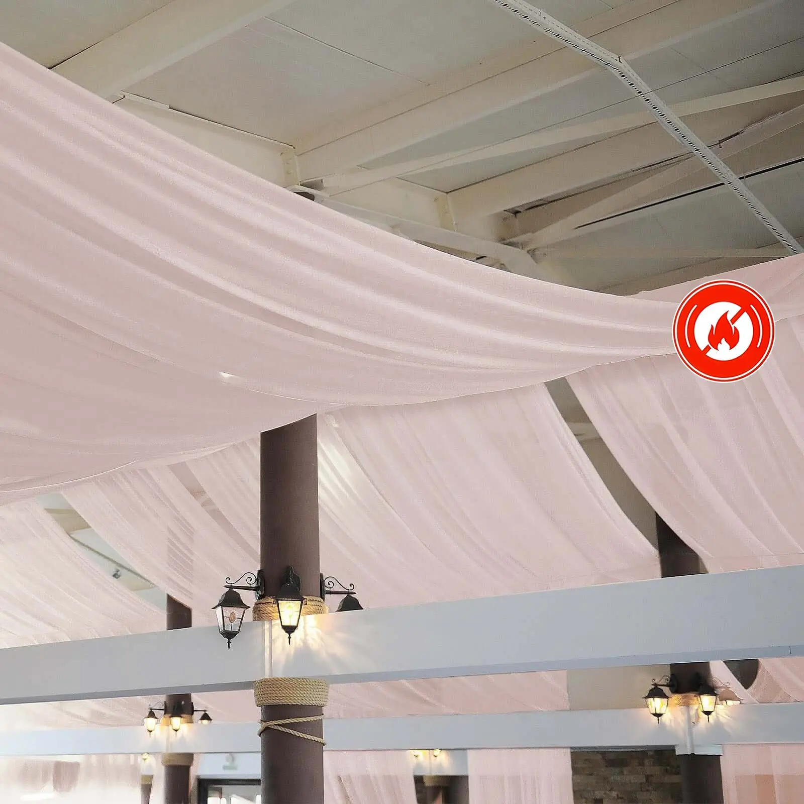 5ftx32ft Blush Chiffon Curtain Panel - Durable Flame Resistant Wed Backdrop Fabric, Rod Pocket Ceiling Drapery for Weddings, Home & Party Supplies, Event Decor