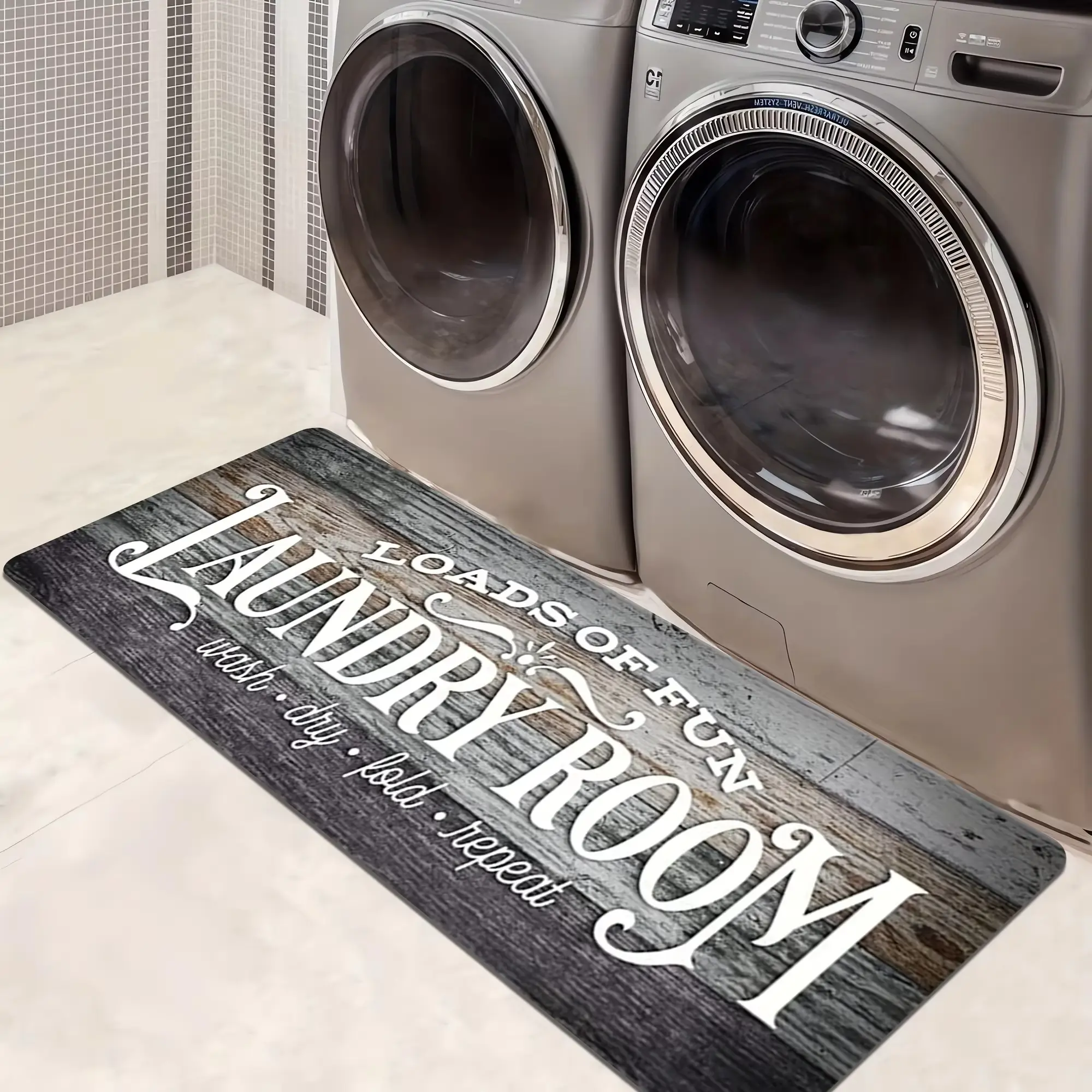 Farmhouse Rectangular Rustic Print Home Decor Mat - Non-Slip, Durable Indoor Rug for Kitchen Floor, Machine Washable Area Rug, Easy-to-Clean Bathroom Bath Mat, Indoor Rugs