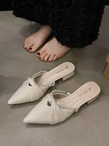 Women's Elegant Pearl Decorated Mule Sandals, Trendy Minimalist Heeled Sandals, Classy Sandals, Chic All-match Shoes for Party & Daily Wear, Girl, Bridal Sandals