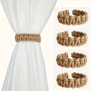 4pcs Boho-Chic Braided Curtain Ties for Linen Drapes, Vintage Rope Holdbacks for Bedroom & Living Room Decor, Unique Curtain Decor, Home Decoration Curtain, Curtain Tieback