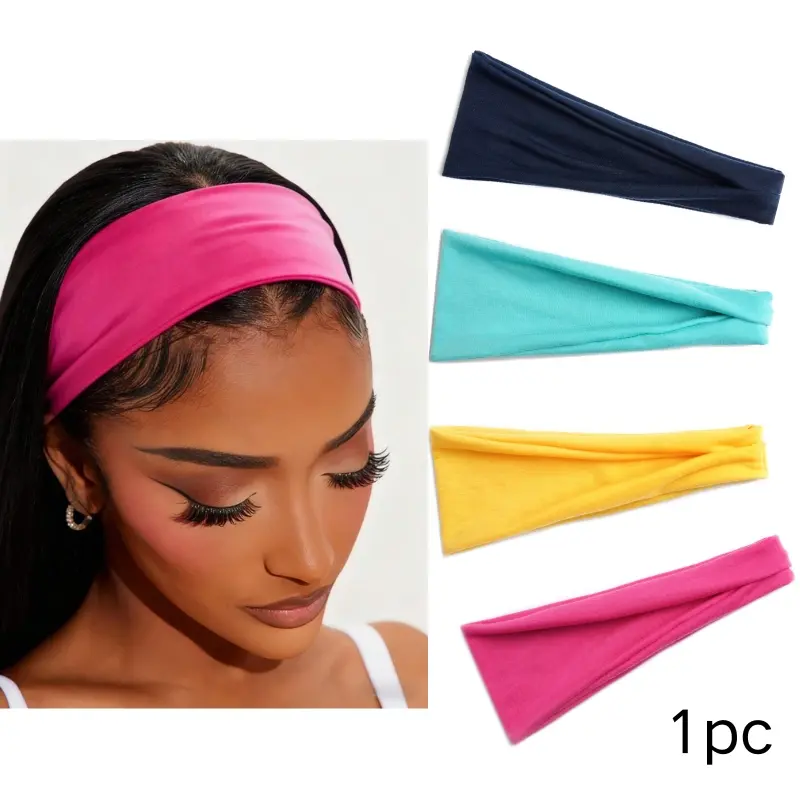 1pc Solid Fuchsia Pink Sports Yoga Headband, Moisture Wicking Elastic Workout Headband For Men & Women, Running, Fitness Women Bandanas Winter Hair Accessories Fashion Scarf Women Hair Band, Sweat Wicking Headband, Sports Headbands, Training Headband