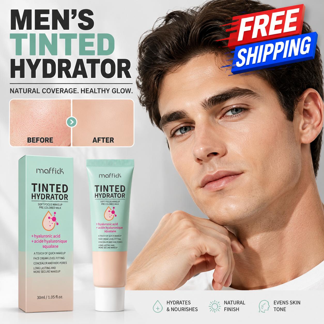 MAFFICK Men's Makeup Cosmetic Primer & Natural Concealer Color Corrector Face Cream - Lightweight, Oil-Control, Water-Based, Non-Sticky, No White Cast for Daily Use