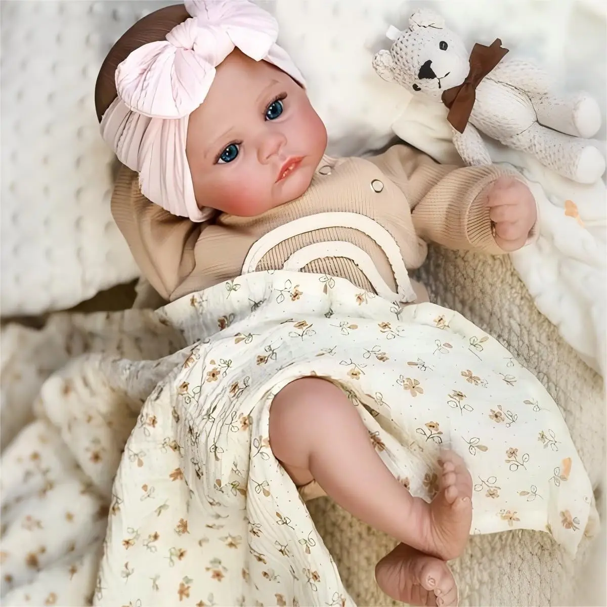 19inch Real Look Reborn Baby Dolls Girl Full Body Vinyl Girl Realistic Baby Doll with Painted Hair Lifelike Newborn Doll Toy Gift for Kids