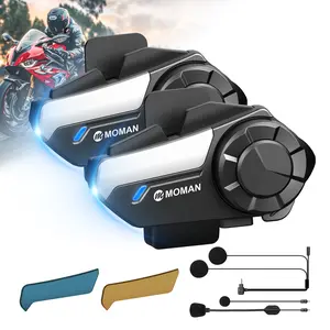 Moman H2S Motorcycle Helmet Intercom Communication System Up to 1000M with Triple Noise Cancellation Audio Multitasking Hi-Fi Stereo Music Sharing FM AI Voice