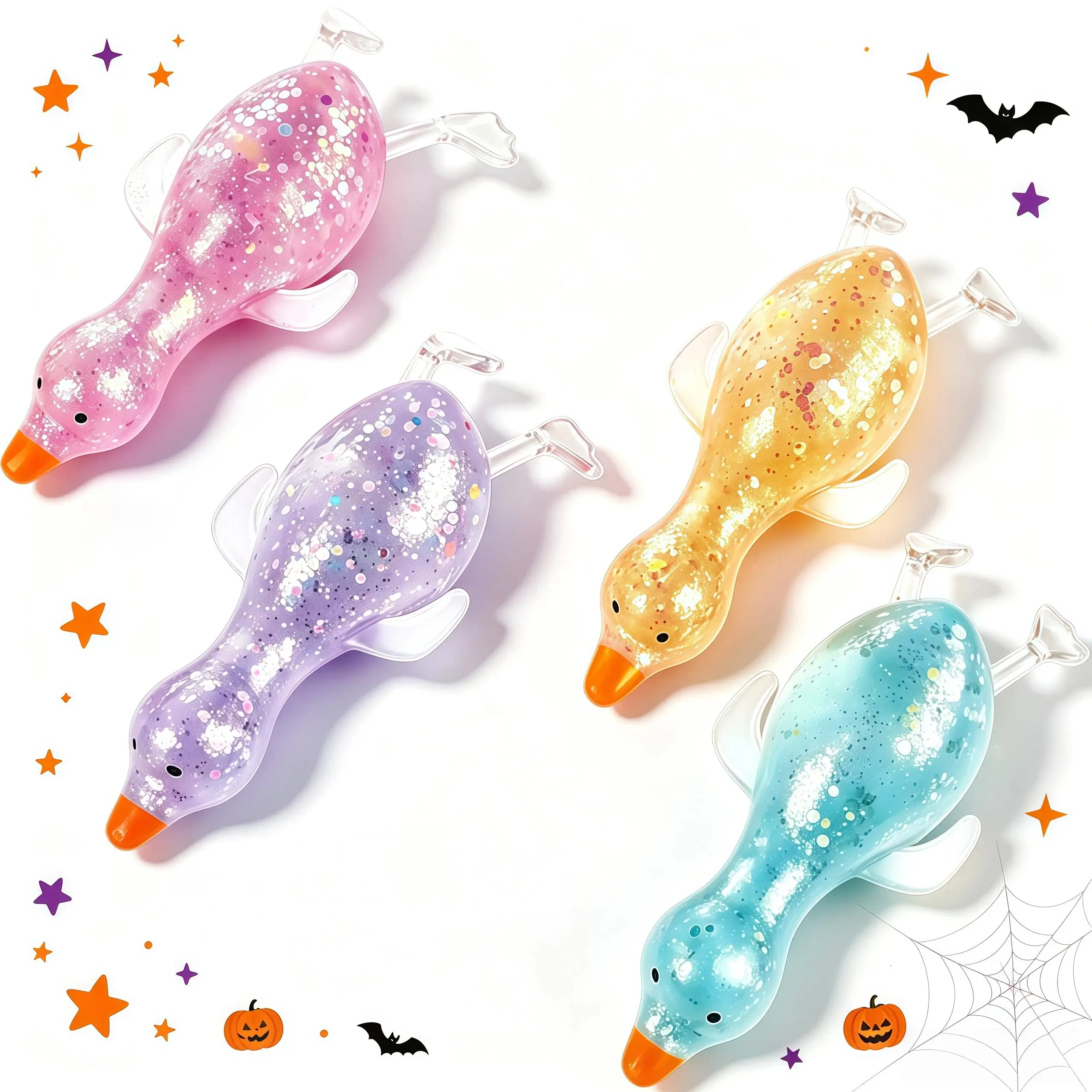 KIDGENIUS Halloween Cute Duck Squishy Animals Fidget Toy - Non-Toxic TPR Foam Slow-Rise Mini Unisex Stress Relief Toy, Moldable Sensory Tools, Trick-or-Treat Favor Stocking Stuffer for Kids