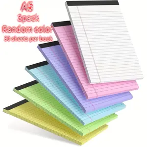3-Pack Colorful Tear-Off Notebooks, 12.7x20.32cm, Large Grid, Writing Pad, Legal Notebook, 30 Pages Each, School & Office Supplies, Student Stationary