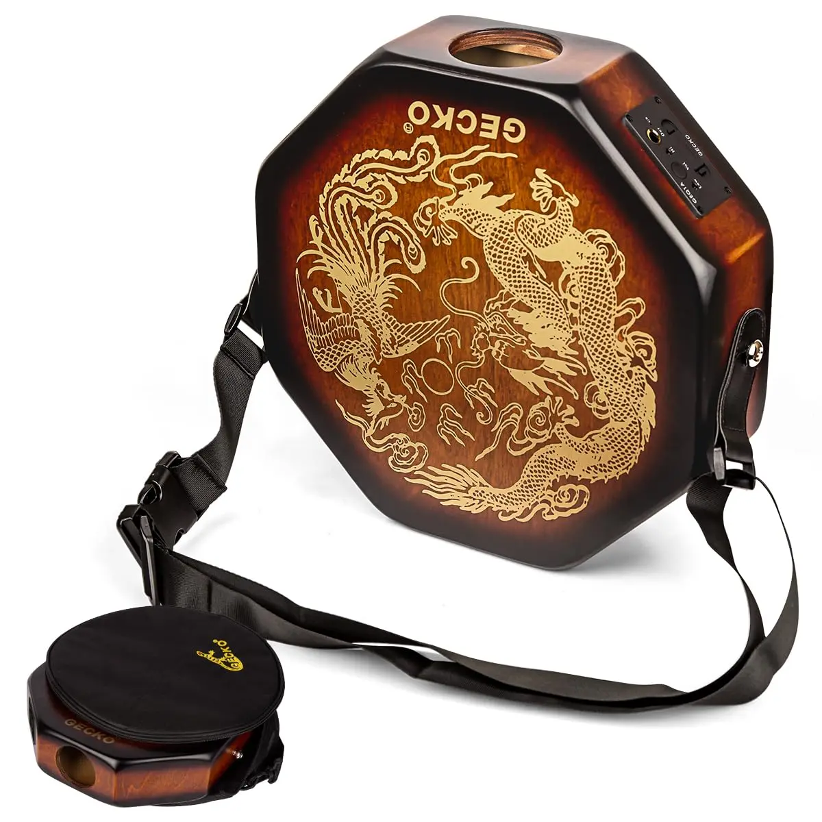 GECKO SD8S Octagonal Cajon Drum - 2 lb Handheld Percussion Musical Instruments, High-Quality Birchwood Build, Snare, Integrated Pickup, Intuitive Volume Button, Detachable Shoulder Strap, Carry Bag, for Students, Performance & Travel Use, Beginners, Built