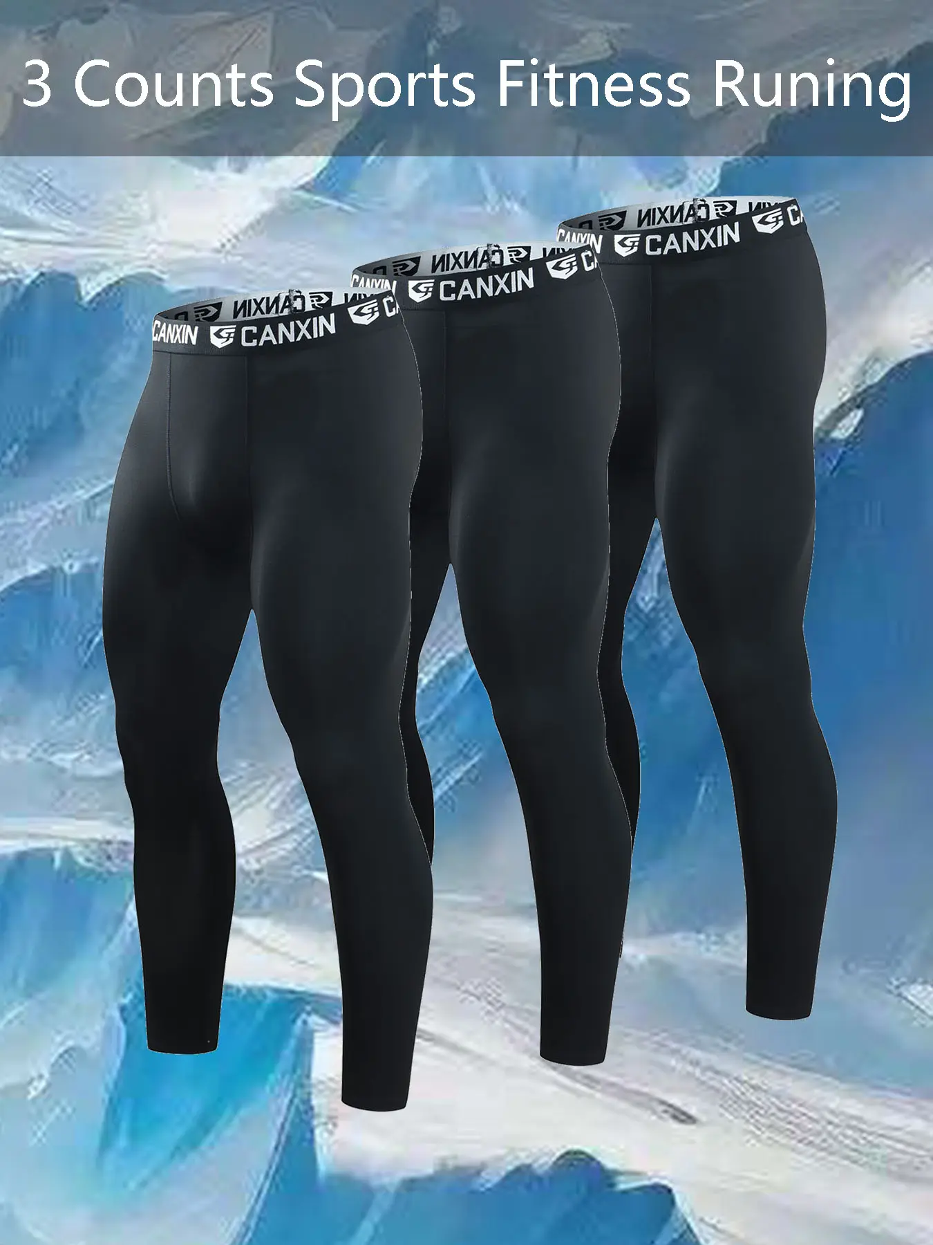 Men's Basketball Compression Pants, 3 Pack Breathable Quick-Dry Leggings, Reflective Print, Outdoor Running Cycling Gym Training, Sport Pants, activewear bottoms, athletic bottoms, Compression Garment