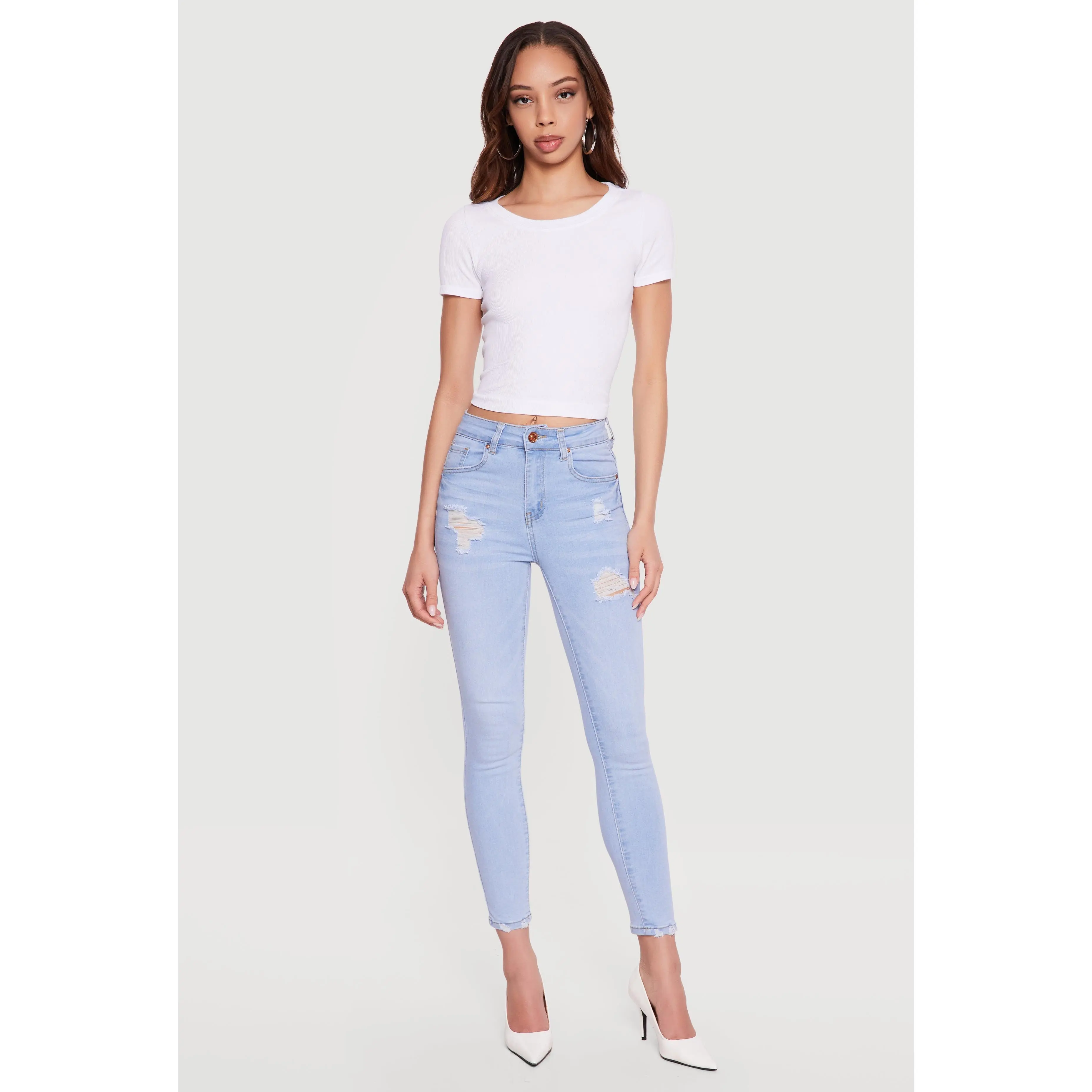 WAX Cropped Distressed Skinny Jeans
