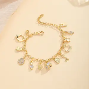 Vintage Punk Charm Bracelet – Silver Tone Star, Moon & Key Charms Wrist Jewelry