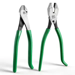 SK 2-Pack Pliers Set, 9-Inch Ironworker's Pliers & Angled Diagonal Plier, Premium CR-V Construction, Side Cutters with Hook Bend Handle