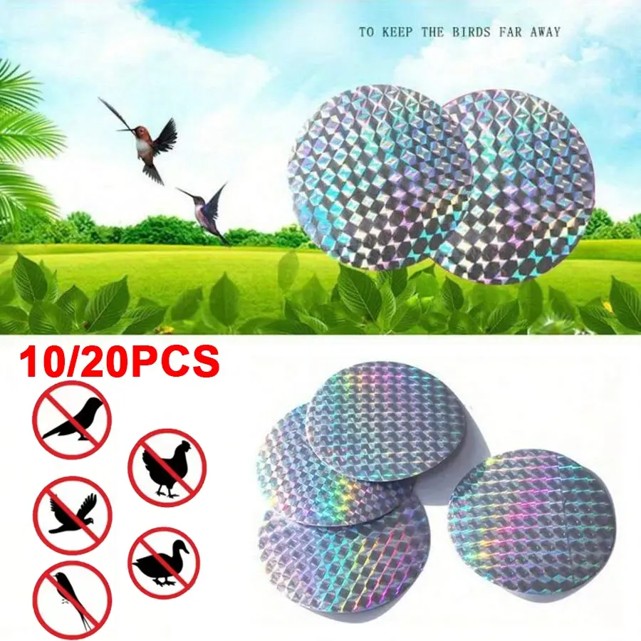 10/20 Pieces Round Shape Adhesive Bird Repellent Sheets, Reflective Anti-Bird Stickers, Laser Sheet for Bird Deterrence, Bird Prevention, Outdoor Use, Bird Deterrent, Bird Repellent Discs, Pack Options