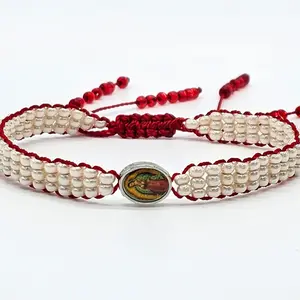 Virgin de Guadalupe Seed Beaded Macrame Bracelet - Handcrafted Spiritual Jewelry