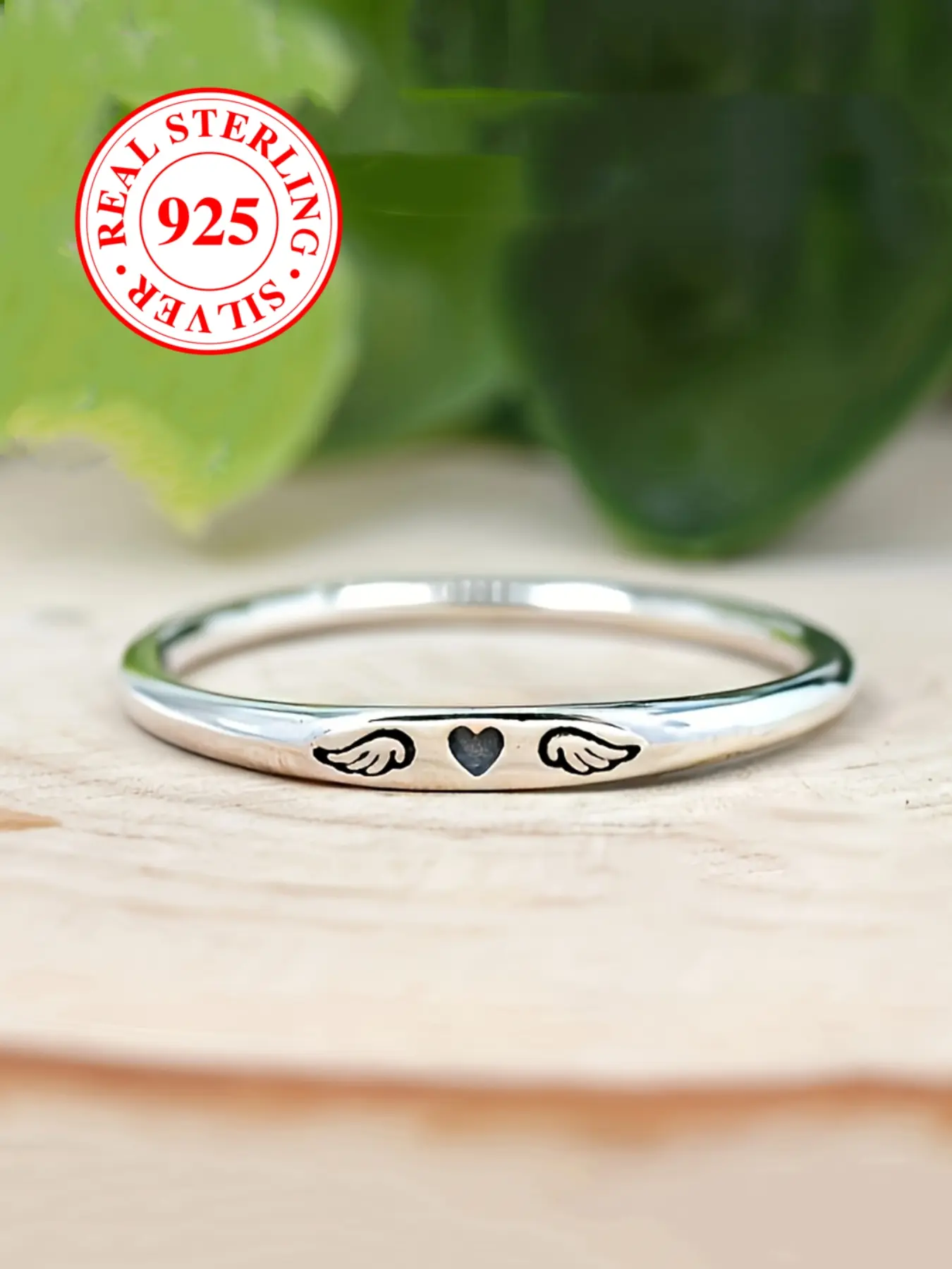 S925 Sterling Silver Ring Engraved Ring Angel Wing Heart Engraving Rings for Women Stackable Engagement Ring Wedding Jewelry Elegant Casual Ring Gift（with box）