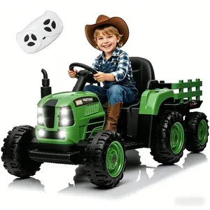 Ride on Tractor with Trailer,24V 400W Powered Electric Tractor Toy w/Remote Control,electric car for kids,Three speed adjustable,Power display, USB,MP3 ,Bluetooth,LED light,Two-point safety belt.