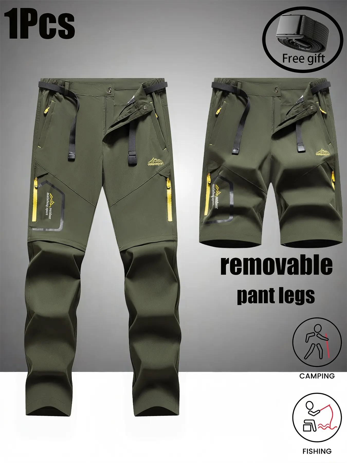 Men's Detachable Quick-Dry Outdoor Cargo Pants, Trouser, Summer Lightweight, Multi-Pocket, Adjustable Waist, Ideal for Hiking and Camping