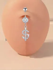 Rhinestone Dollar Decoration Belly Button Ring, Stainless Steel Punk Piercing Jewelry, Fashion Body Jewelry Gift for Any Occasion