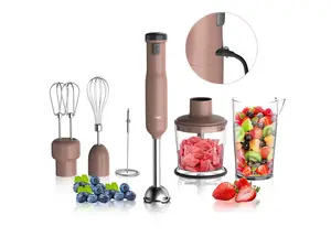 Rosewill 6-in-1 Multi-Speed Cordless Rechargeable Immersion Hand Blender,  Heavy Duty Motor - Stick Blender, Beaker, Whisk, Chopper, Dual Beater, Milk Frother - For Smoothies, Baby Food, Soup - Mocha