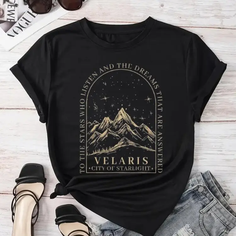 Velaris Starry Mountain Literary Quote Graphic T‑Shirt