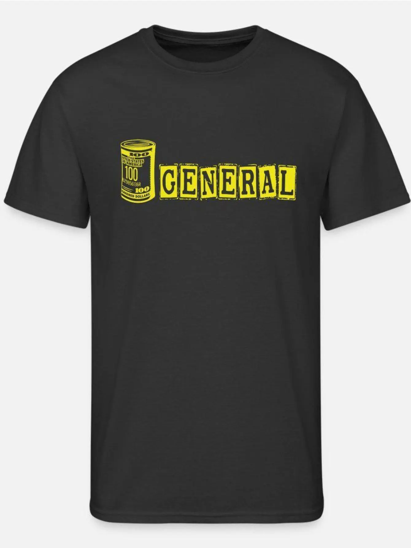 Dollar General Duffle Unisex Cotton T-Shirt - Black with Bold Yellow General Logo Regular Fit Short Sleeve Crew Neck Casual Tee for Men & All-Season Breathable Streetwear Machine Washable Store Brand Apparel (Dollar General