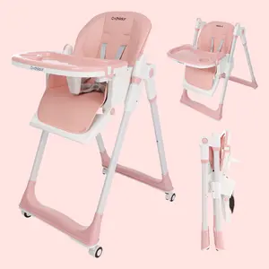 Leg Rest Dining Chair Foldable Kids High Chair – Easy-Clean Dual Tray, 5-Point Safety Harness, Adjustable Height & Recline, Adjustable Leg Support, Ultra-Slim & Portable Design for Baby Feeding