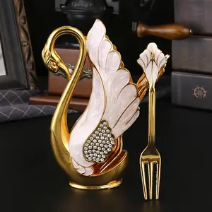 6-piece spoon and fork set with a swan-shaped European base, a creative and high-end tableware set combining fruit forks, dessert spoons, cake spoons, and coffee spoons